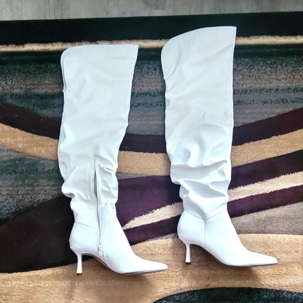 Thigh high white boots